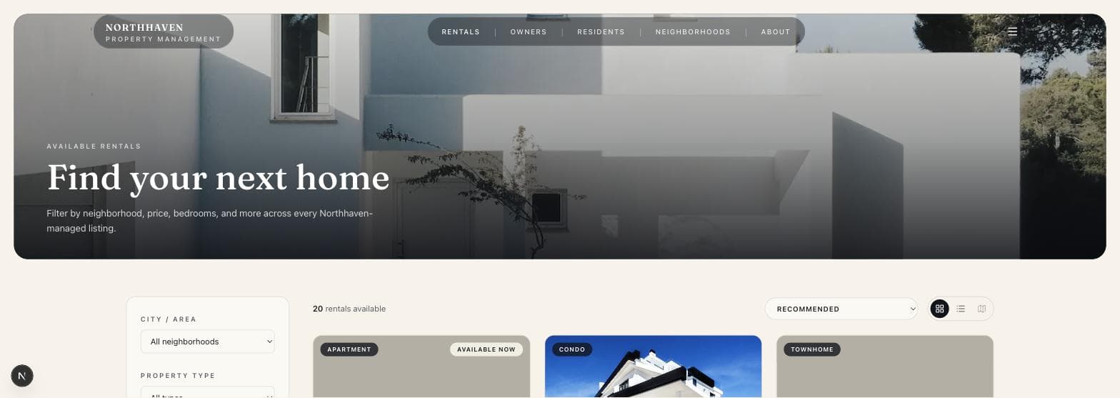 Northhaven desktop rentals browser with filters
