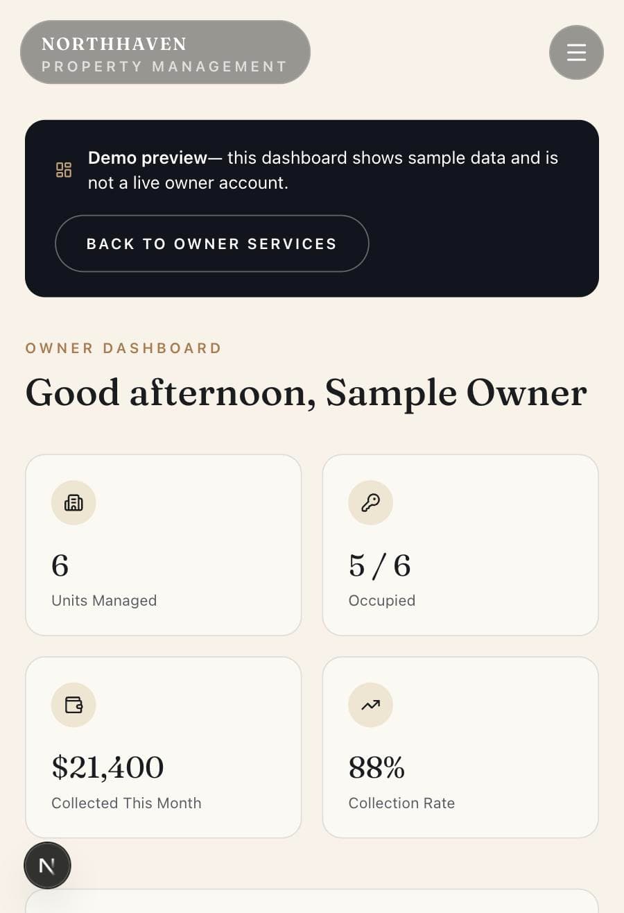 Northhaven mobile owner dashboard