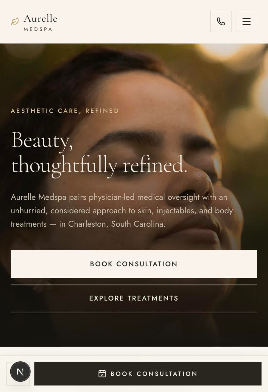 Aurelle Medspa mobile homepage hero