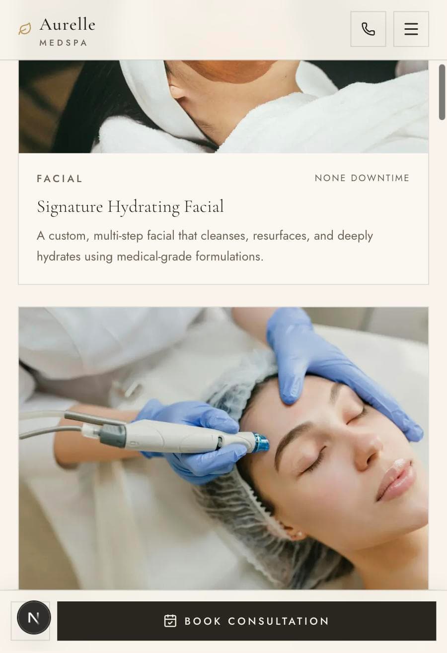 Aurelle Medspa mobile treatments grid