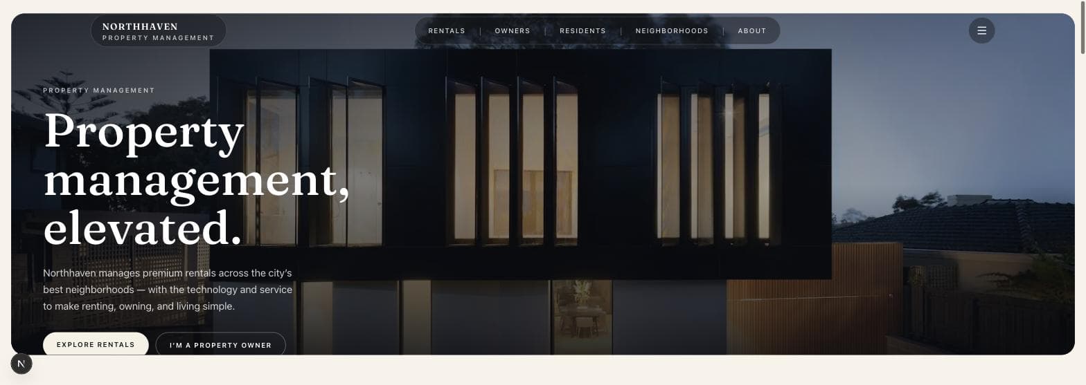 Northhaven desktop homepage hero