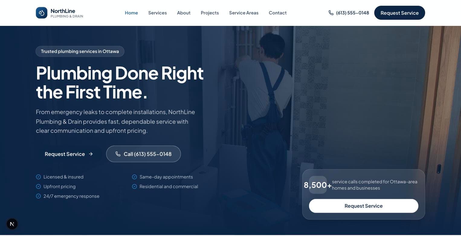 NorthLine Plumbing & Drain desktop homepage hero