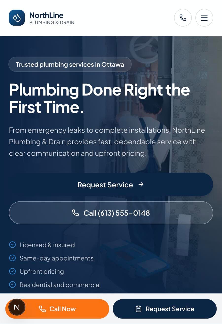 NorthLine Plumbing & Drain mobile homepage hero