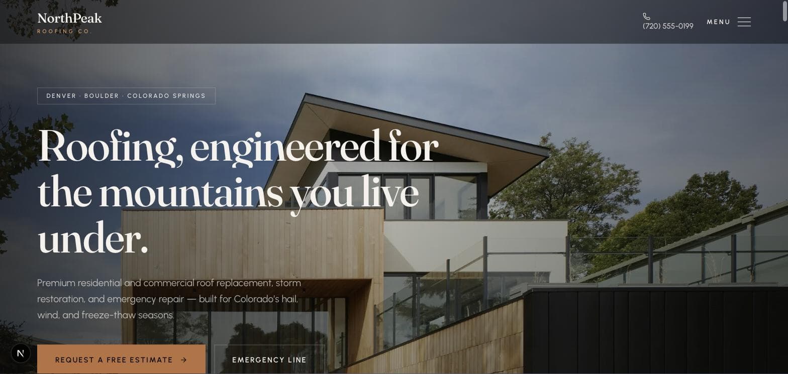 NorthPeak Roofing desktop homepage hero